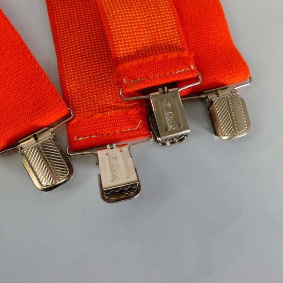 PELICAN Suspender Mens Orange‎ Silver Clip On Adjustable Stretch Solid X Back - Picture 2 of 8